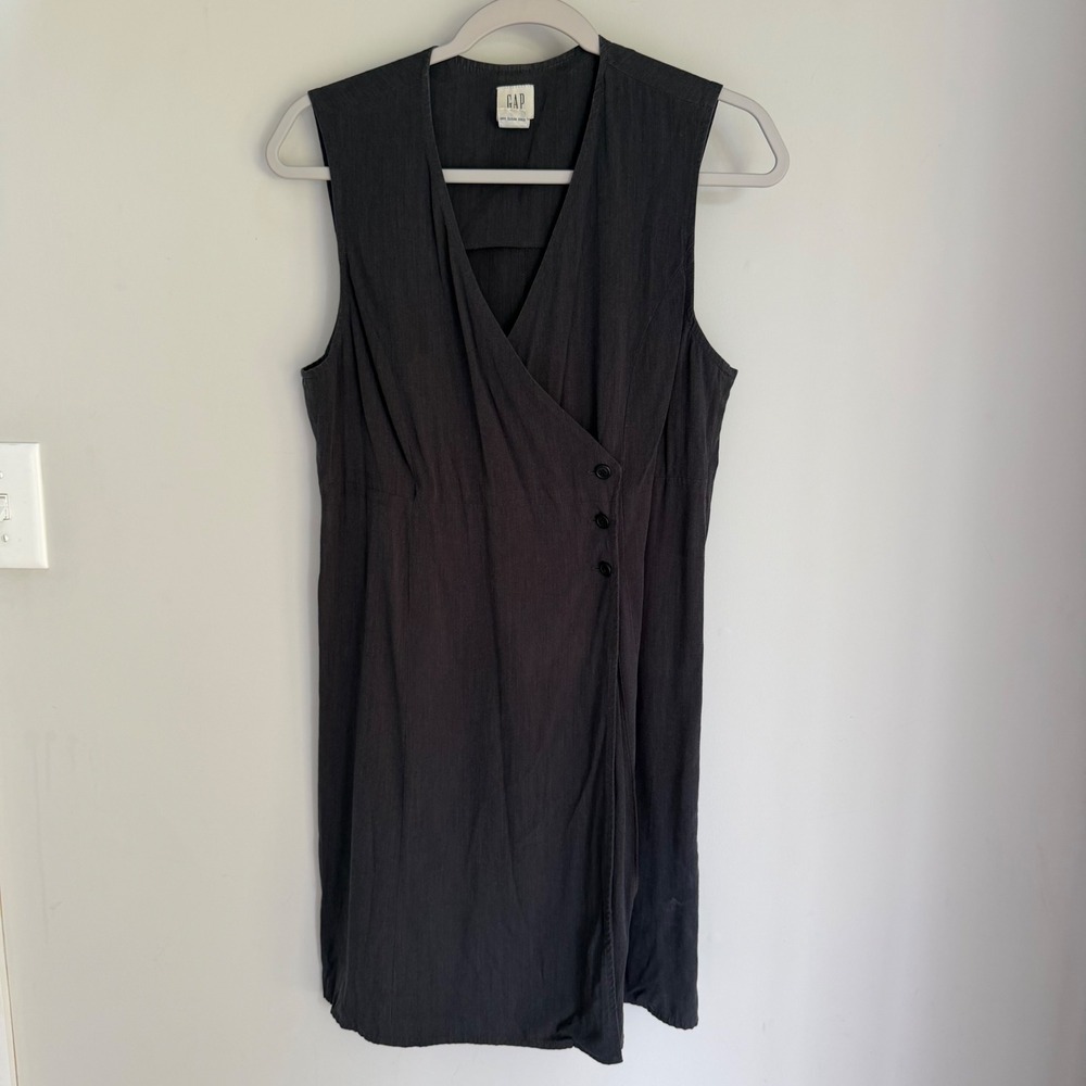 Vintage 90s Gap Wrap Vest Dress Dark Gray Sleeveless Minimalist Quiet Luxury 10